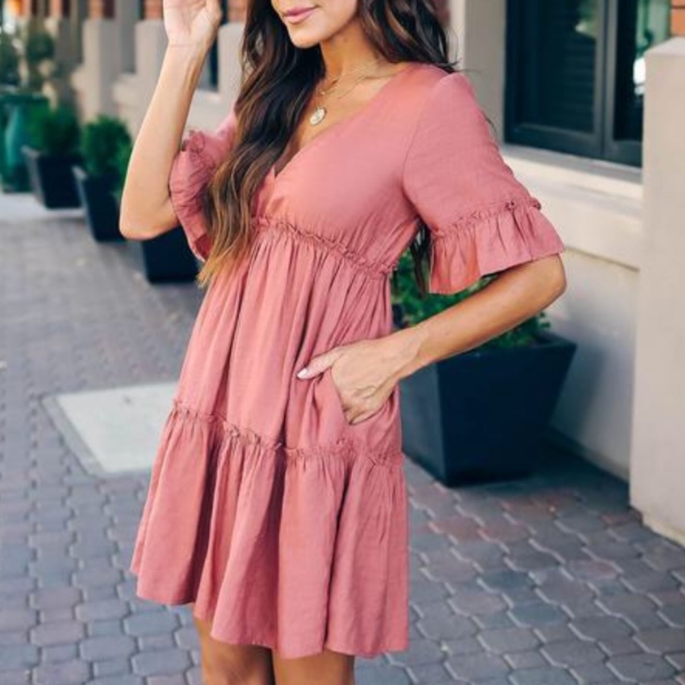 VICI There She Goes Pocketed Ruffle Dress Canyon - Picture 4 of 7